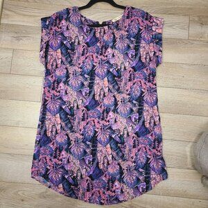 Buddy Love Womens Mini Short Sleeve Dress Purple Abstract Sz Medium USA Made Ex